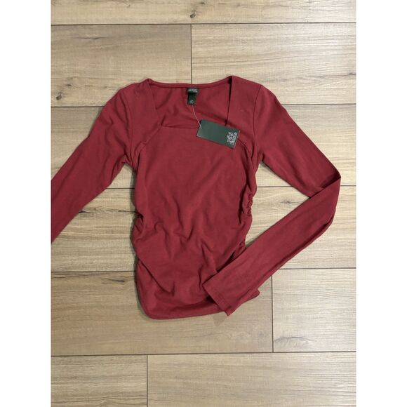 Women’s Wild Fable Long Sleeve Ruched T Shirt Rose Red XXS NWT Holiday Square - Picture 2 of 2